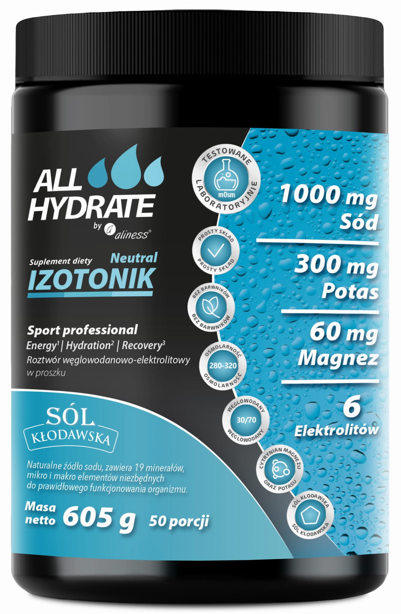 ALLHydrate, Izotonik Sport Neutral 605g, 50 porcji